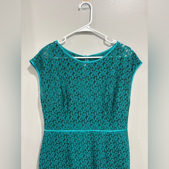 Coldwater Creek Turquoise Blue Mesh Lace Semi Formal Dress Size 10 Eyelet Lace - Picture 2 of 11
